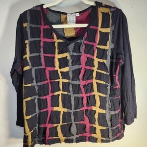 Parsley & Sage Colorful Grid Long Sleeve Top Sz L